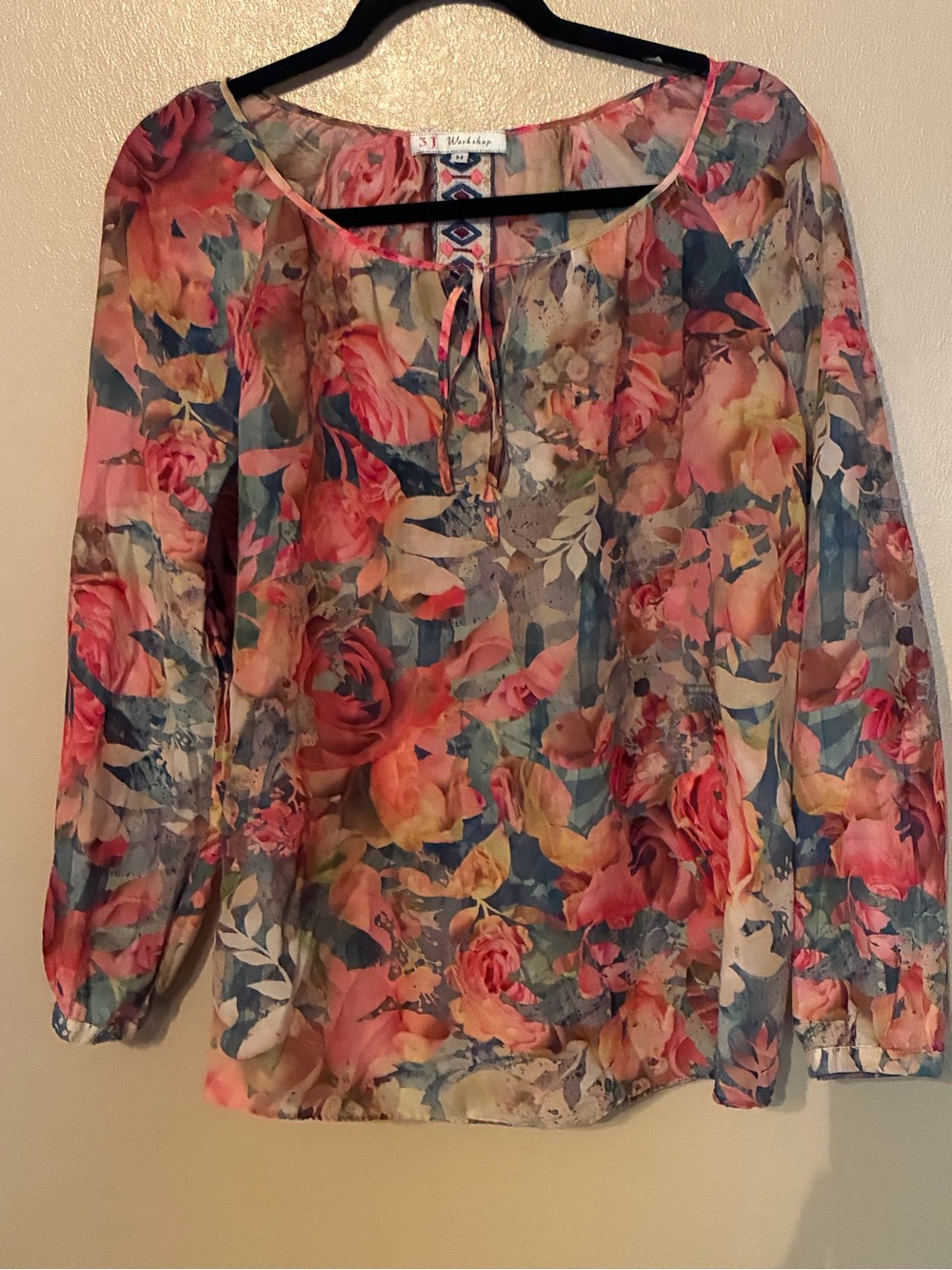 Johnny Was 3J Workshop Cotton/Silk Lightweight Floral Boho Blouse Size M
